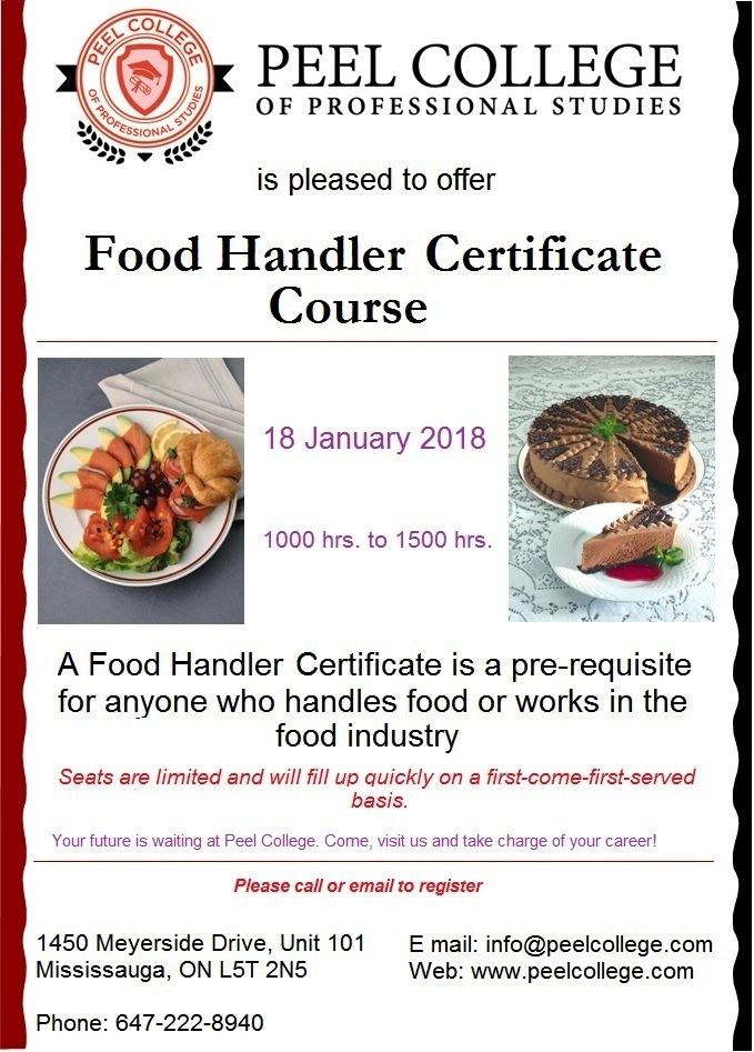 Food Handler Certificate Course 18 January 2018